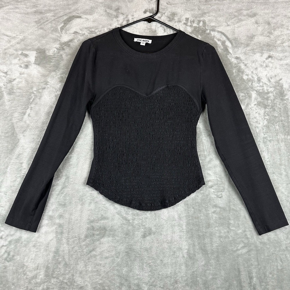 Steve Madden Top Women's M Black Long Sleeve Smocked Bustier